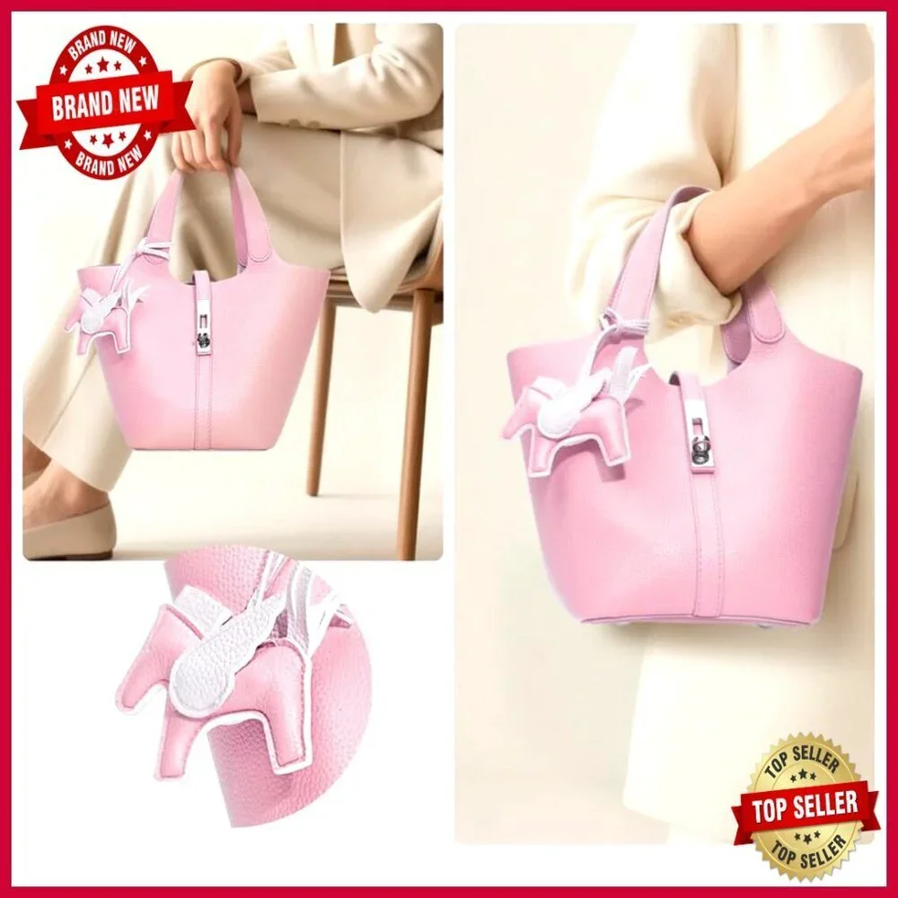 Faux Leather Tote Bag with Detachable Purse, Bucket Style, Work & Evening